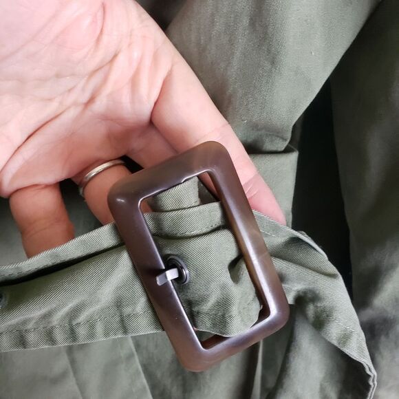 Women's American Eagle Olive Green Long Double Breasted Trench Coat Size XL - Picture 11 of 14